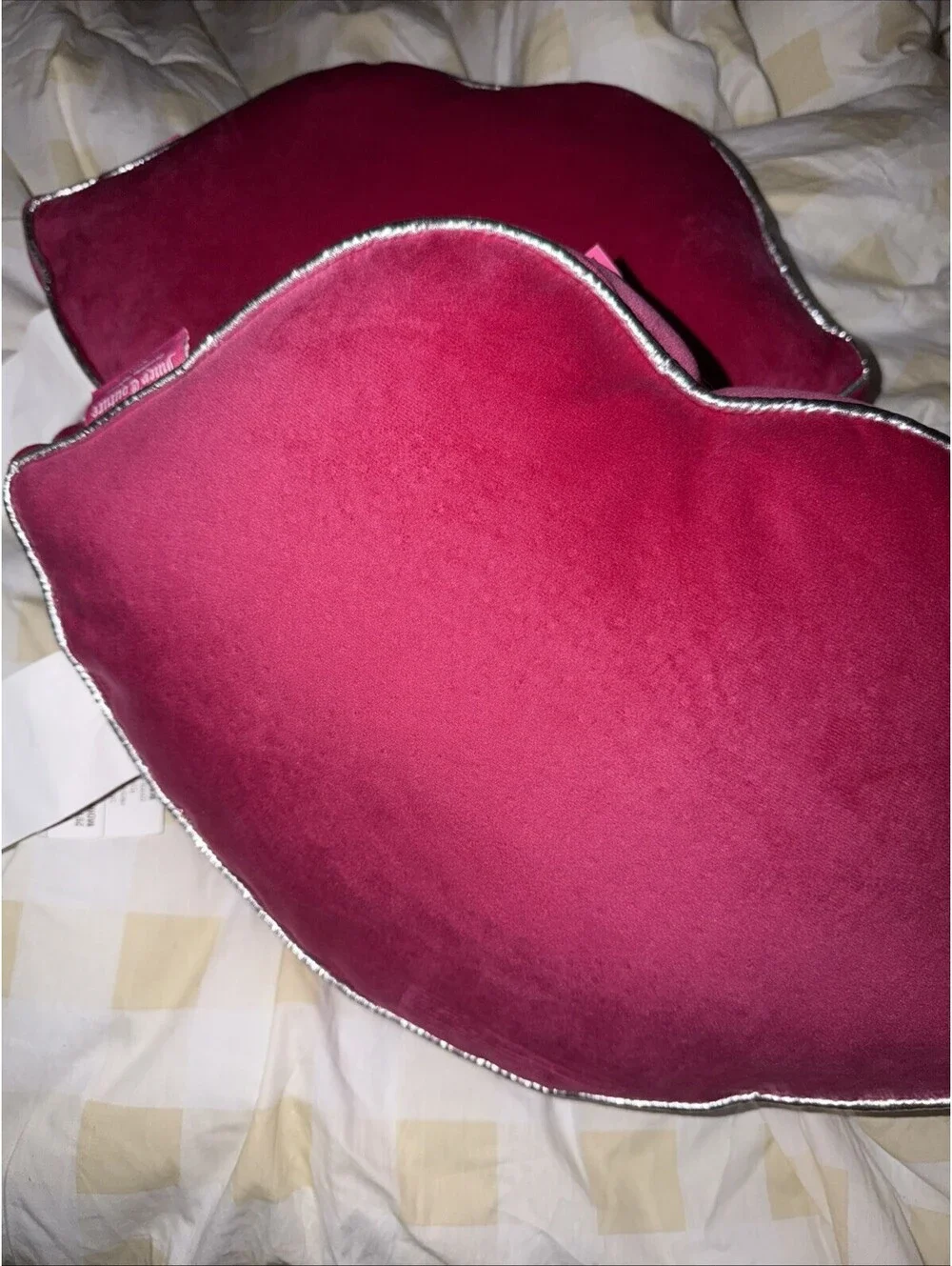 Juicy Couture Plush Faux Fur Lip W/bling Pillows NWT